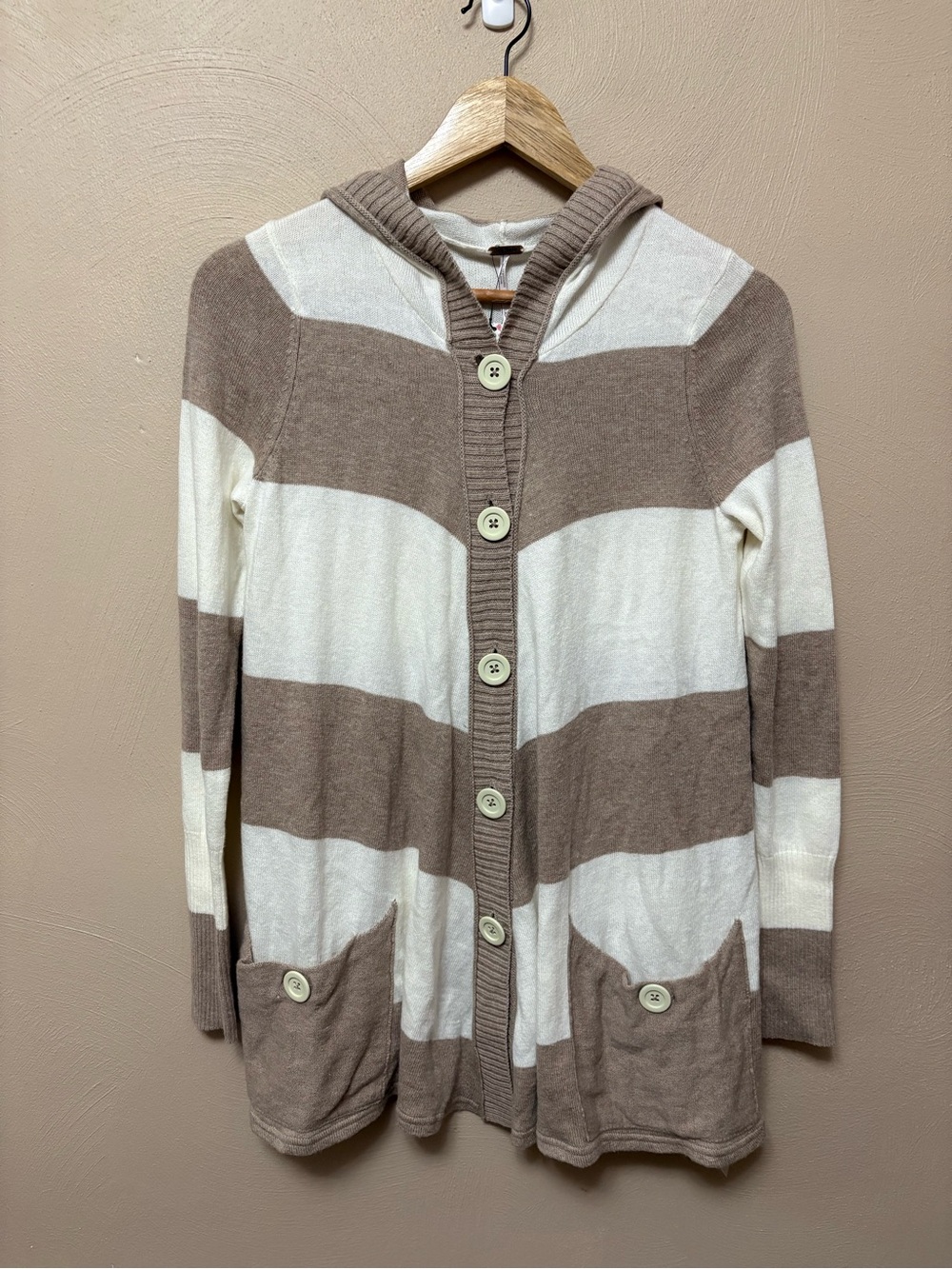 Free People Cream Tan Striped Button Cardigan Size XS NWT New